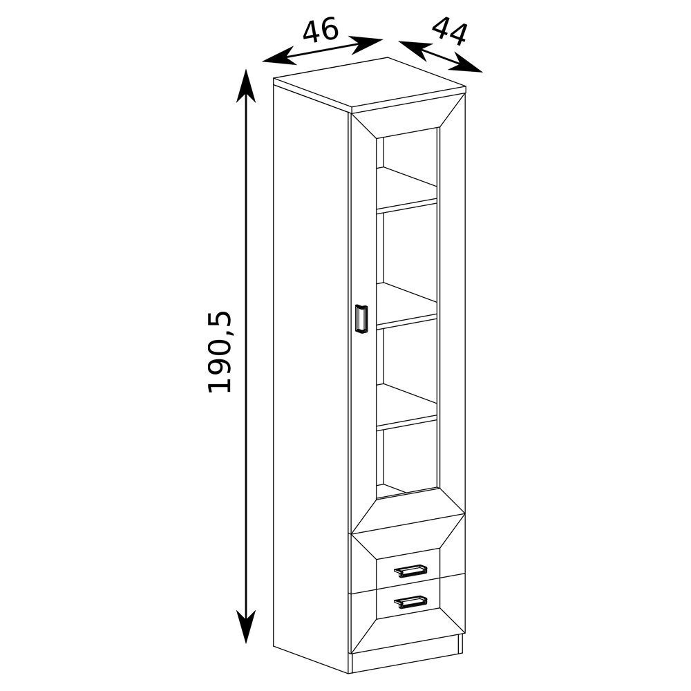 Lomadox Vitrine TEORA-161 in Alt-Eiche Glastür Schubladen 46x190,5x44 cm günstig online kaufen
