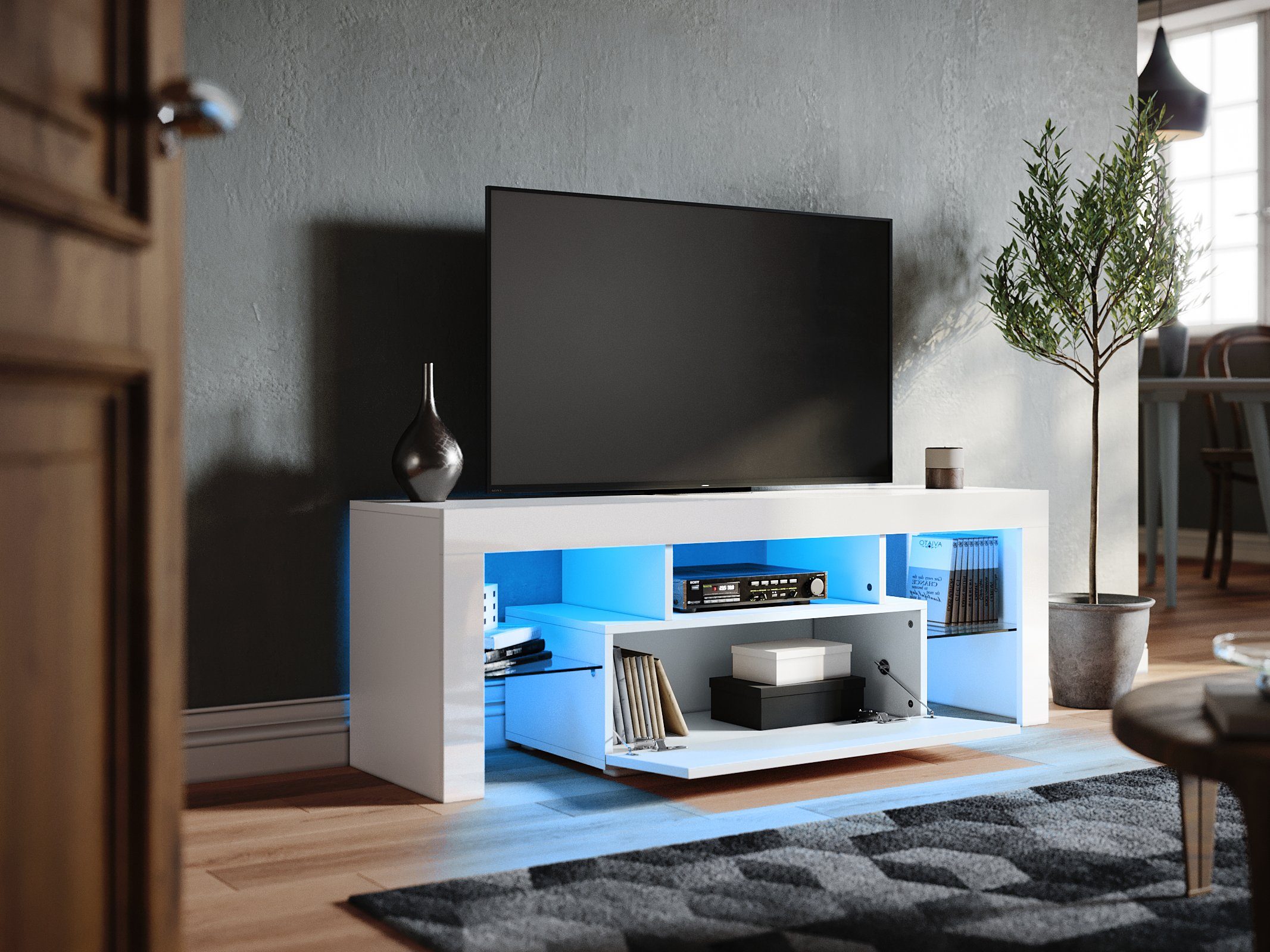 SONNI Lowboard TV Lowboard weiß Hochglanz günstig online kaufen