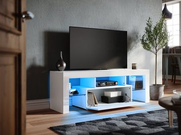 SONNI Lowboard TV Lowboard weiß Hochglanz mit LED Beleuchtung Breite 130 cm, tv schrank in wohnzimmer, sideboards