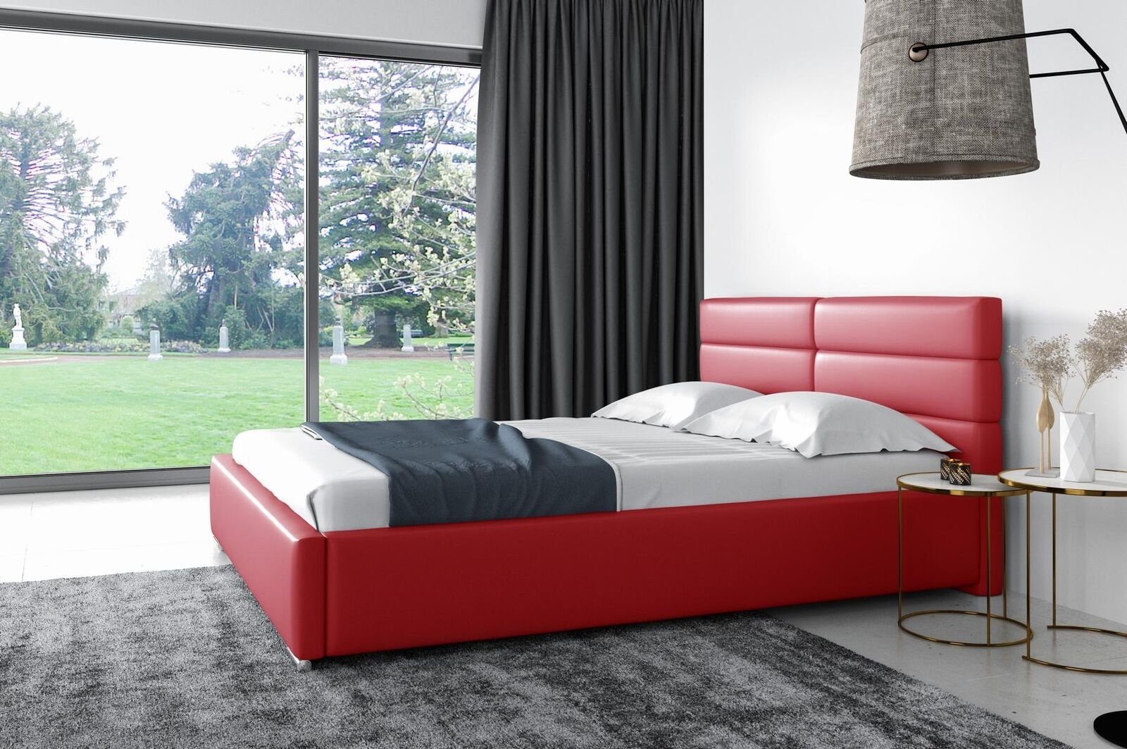 JVmoebel Polsterbett, Bettrahmen Holz Design Doppel Hotel Modern Bett Betten Polsterbett Rot