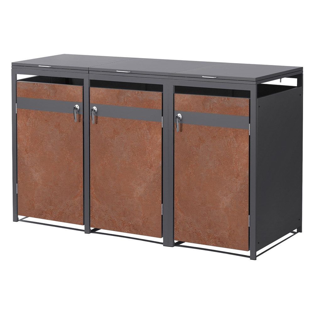 ML-DESIGN Mülltonnenbox Müllbox aus Stahl wetterfeste Mülltonnen Verkleidung Mülltonnengarage, Mülltonnencontainer mit Klappdeckel/Tür für 3 Tonne 120 oder 240 Liter