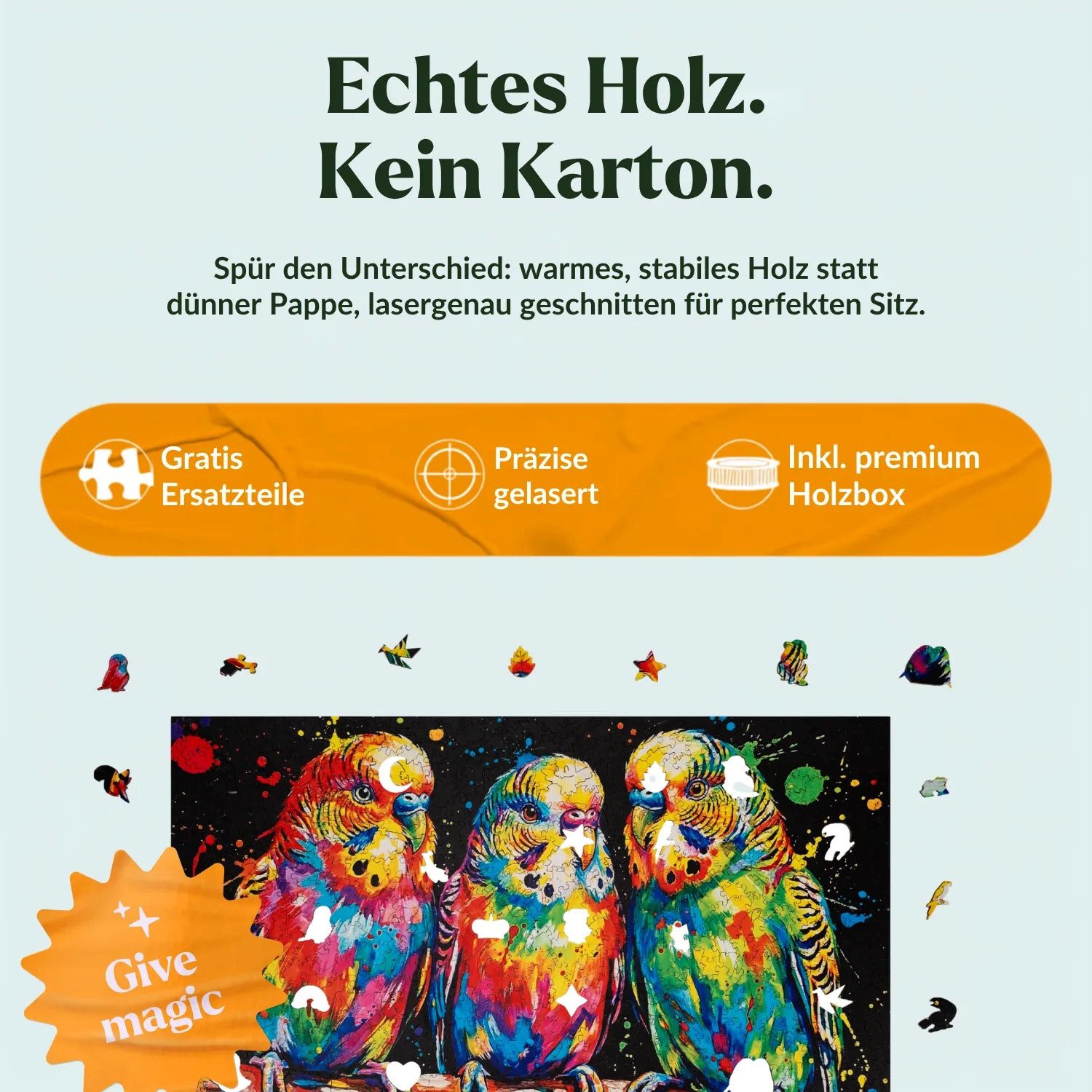 MagicHolz Puzzle Bunte Wellensittiche Holzpuzzle (2D), 1000 Puzzleteile