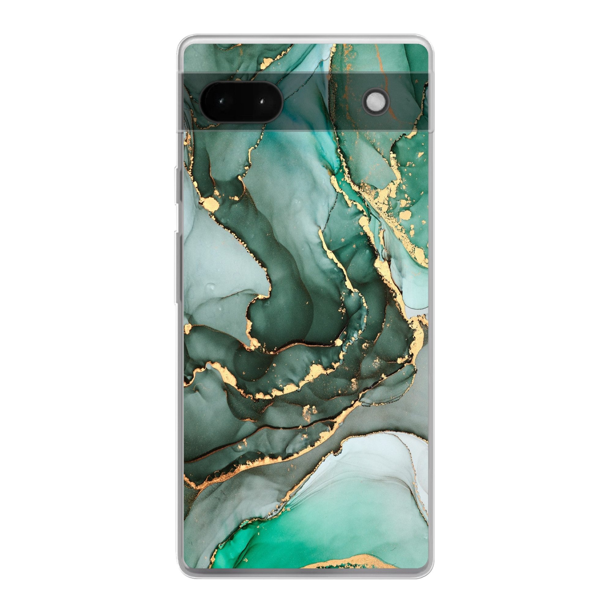 MuchoWow Handyhülle für Google Pixel 6a Gold - Marmor - Grün - Luxus - Marmoroptik - Grau, Phone Case, Silikon, Schutzhülle Dünn