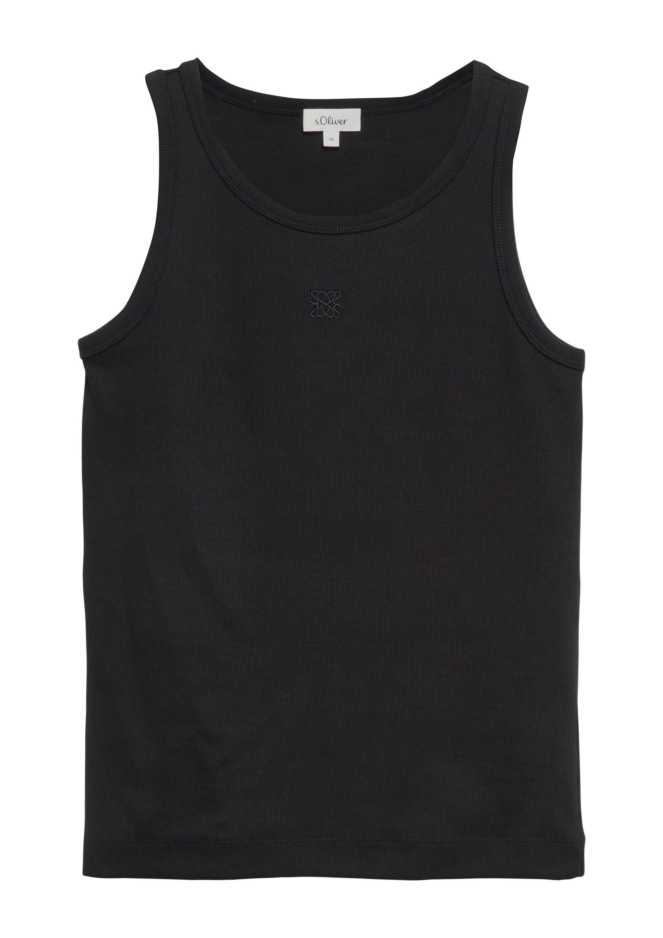 s.Oliver Muscleshirt T-Shirt Geripptes Top im Slim Fit mit Stickerei