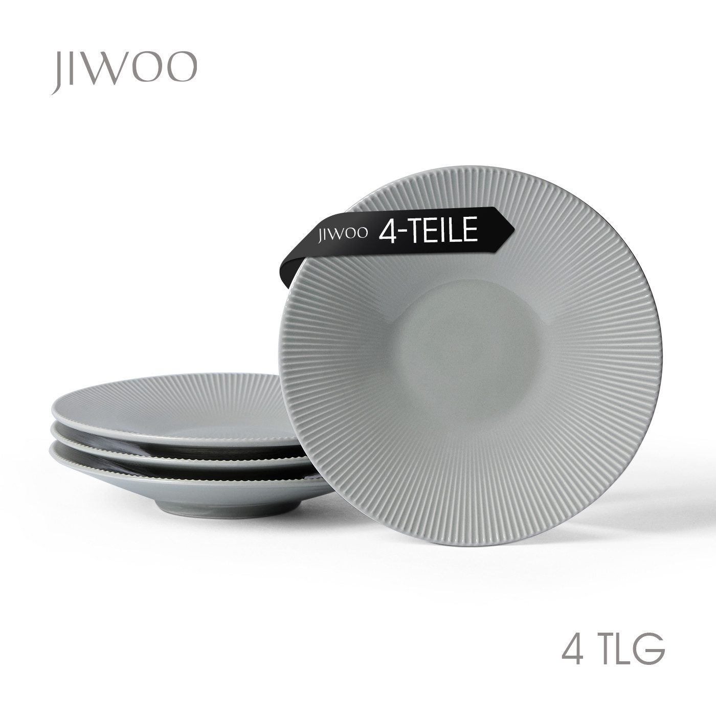 JIWOO Teller 4er Ø21,2cm, Pastateller Speiseteller Salatteller Dessertteller, (4 St), Keramik Plate Hochwertige Tellerset Grau Mikrowellen spülmaschinenfest