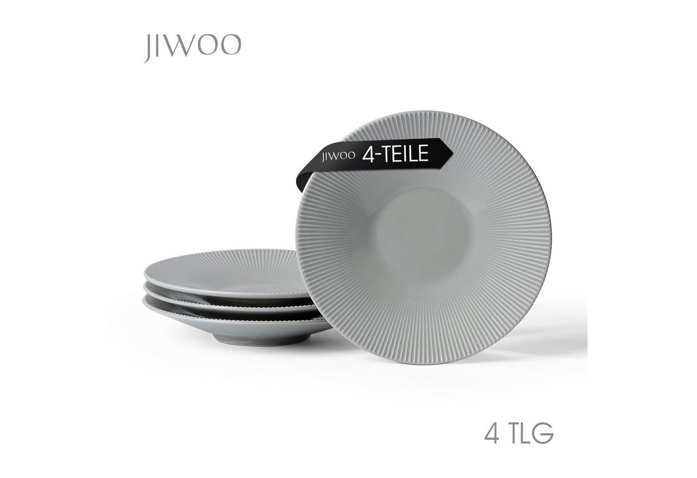 JIWOO Teller 4er Ø21,2cm, Pastateller Speiseteller Salatteller Dessertteller, (4 St), Keramik Plate Hochwertige Tellerset Grau Mikrowellen spülmaschinenfest
