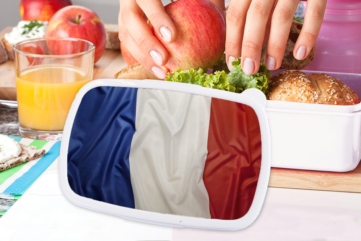 MuchoWow Lunchbox Nahaufnahme der für Brotbox Flagge Erwachsene, Kunststoff, von weiß Jungs und Kinder Brotdose, Mädchen für und Frankreich, (2-tlg)