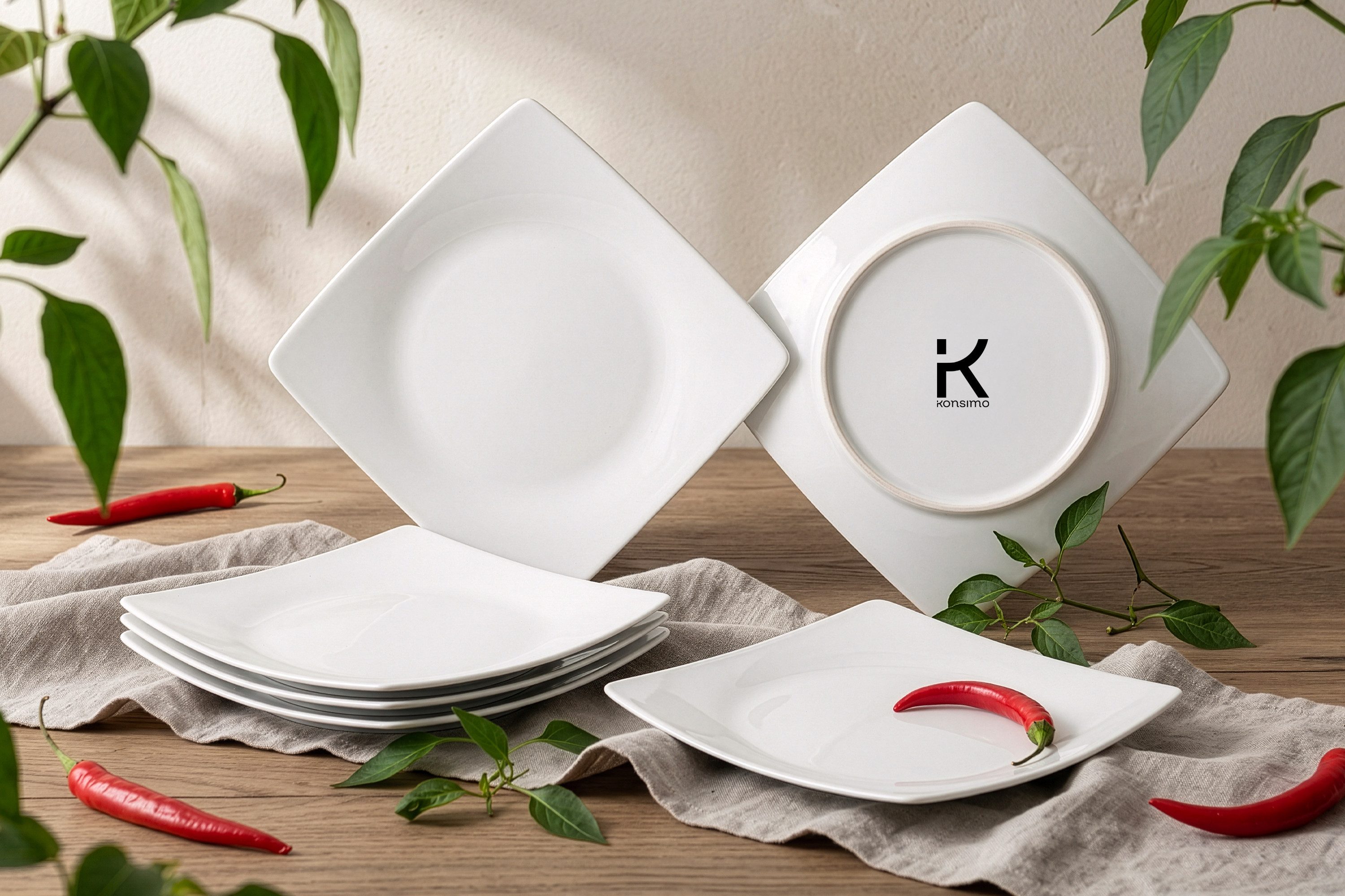 KONSIMO® Teller-Set EPIRI Geschirrset Dessertteller 6 Personen, hergestellt in der EU (6-tlg), 6 Personen, Keramik, quadratisch, Spulmachinen- und Mikrowellengeeignet