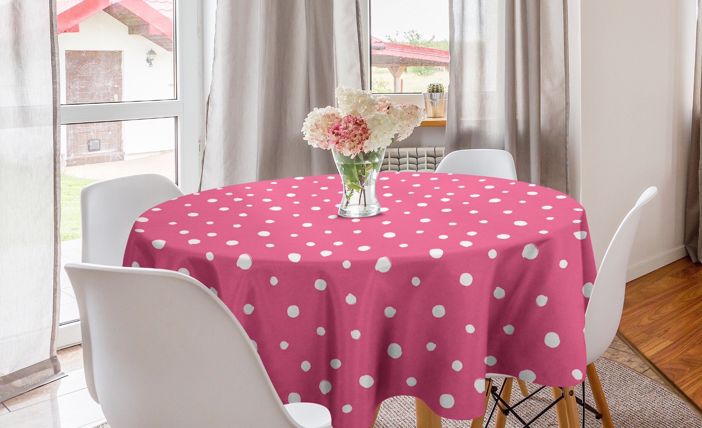 Esszimmer Gezeichnet Kreis Abakuhaus Abdeckung Runden für Tischdecke Dekoration, Grunge Tischdecke Tupfen Küche Rosa