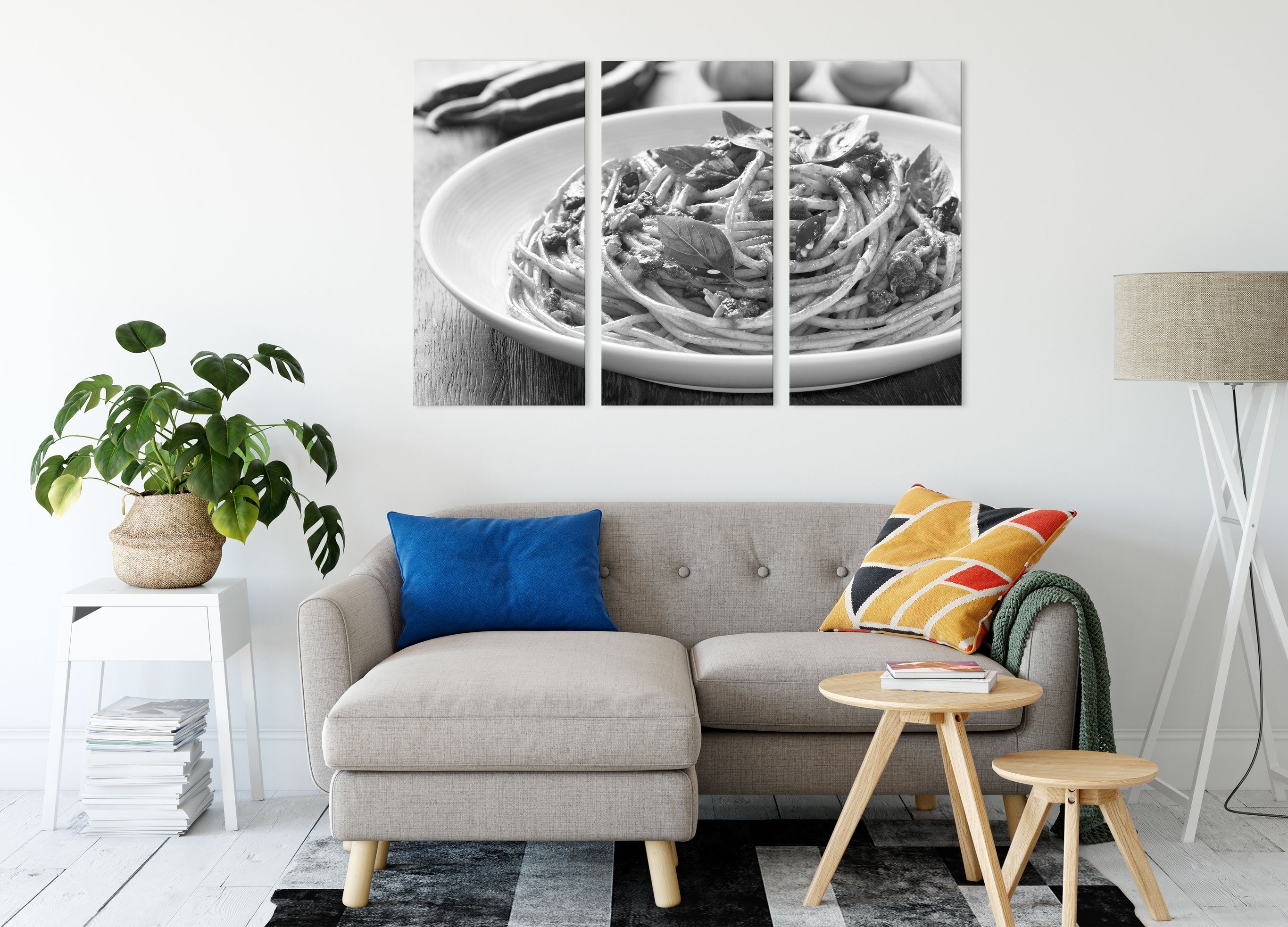 Pixxprint Leinwandbild St), Leinwandbild 3Teiler fertig Rustikale (120x80cm) italienische Spaghetti (1 Zackenaufhänger italienische Spaghetti, bespannt, inkl. Rustikale