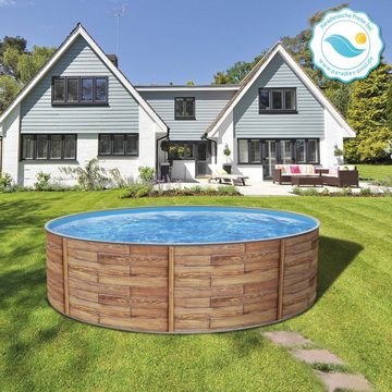 Paradies Pool Rundpool, PRINT NATURE 17 blau Stahlwandpool rund 4,00x1,20 m Premium