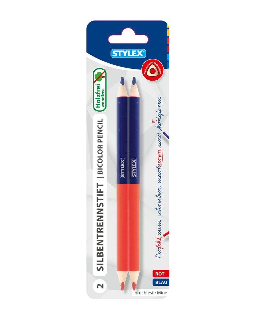 Stylex Schreibwaren Bleistift 10 Silbenstifte / Silbentrennstifte / Farbe: rot und blau