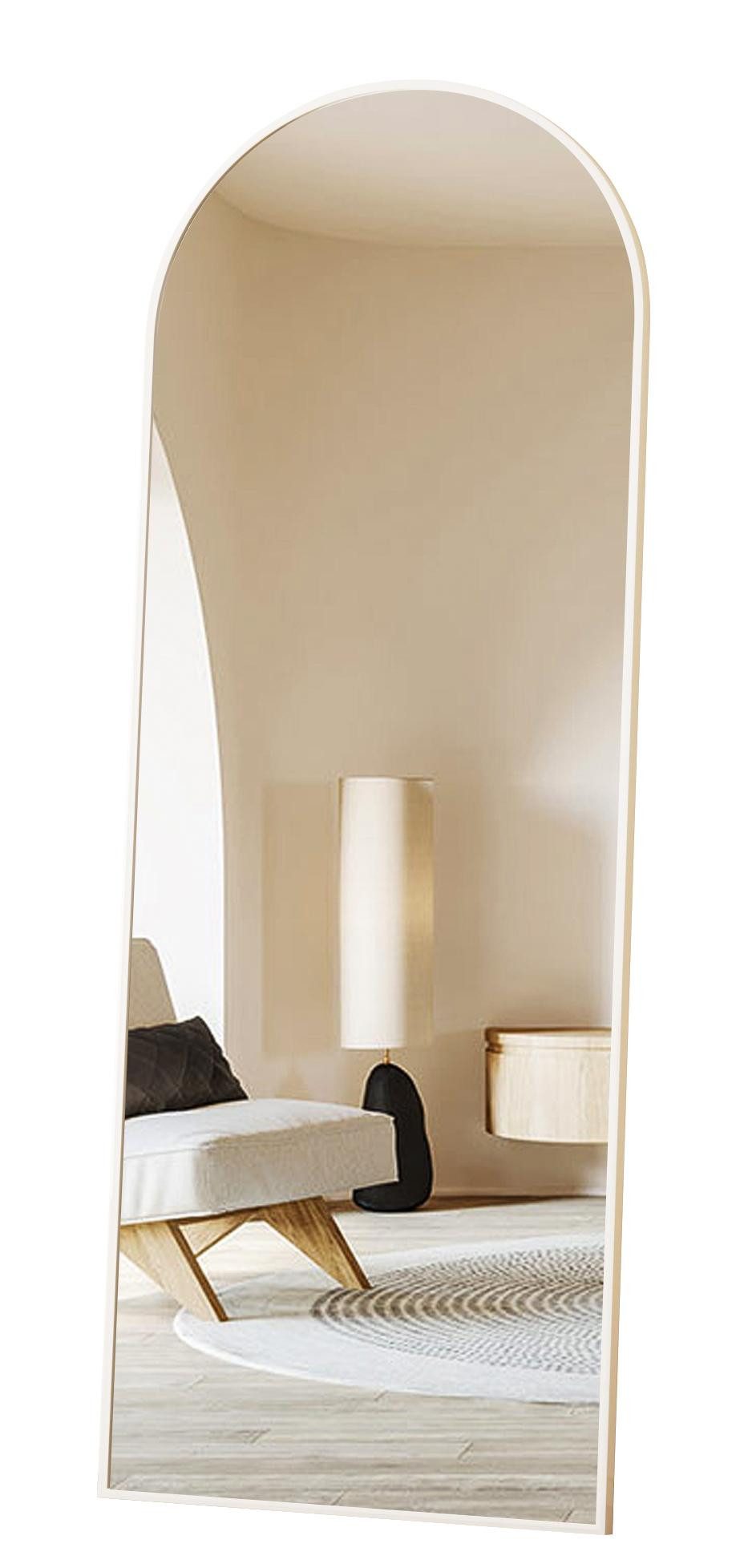 Boromal Ganzkörperspiegel Weiß Oval Wndspiegel Oval groß Aluminiumrahmen 150x50cm (Standspiegel, 5mm HD Spiegel, Sicherheitsfolie), hängend,Wand gelehnt