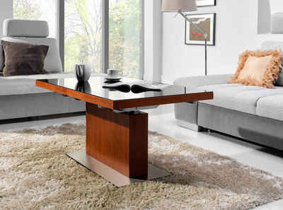 designimpex Couchtisch Design Tisch MN-3 Kirschbaum Schwarzglas höhenverstellbar & ausziehbar