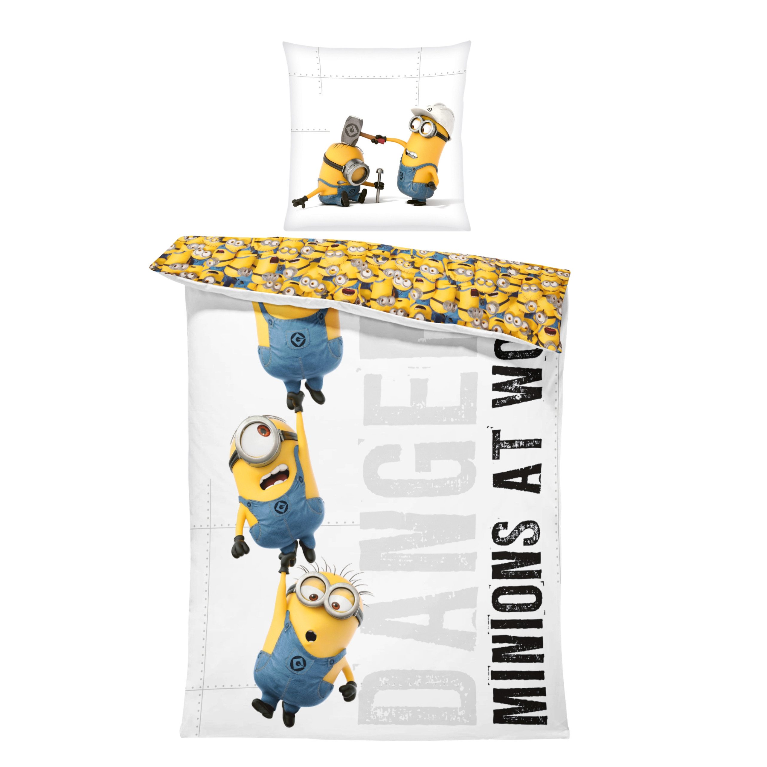 MTOnlinehandel Bettwäsche Minions 135x200 cm, Wendemotiv, Mikrofaser, 2 teilig, Kinderbettwäsche mit Kevin, Stuart und Bob – Bild 2 von 5