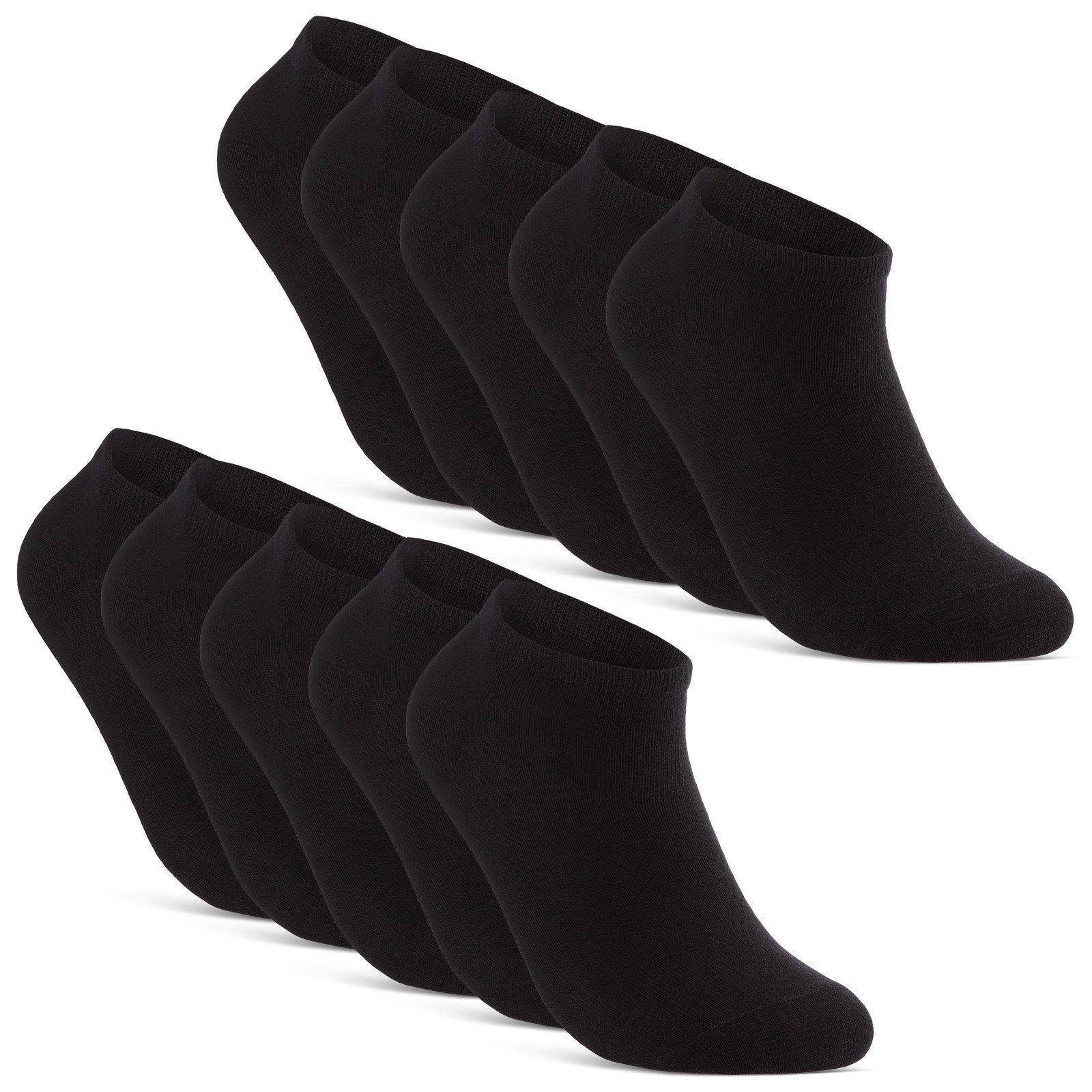 sockenkauf24 Sneakersocken 10, 20, 30 Paar Sneaker Socken Damen & Herren Schwarz Weiß Grau (Schwarz, 10-Paar, 43-46) Baumwolle - 16900 WP