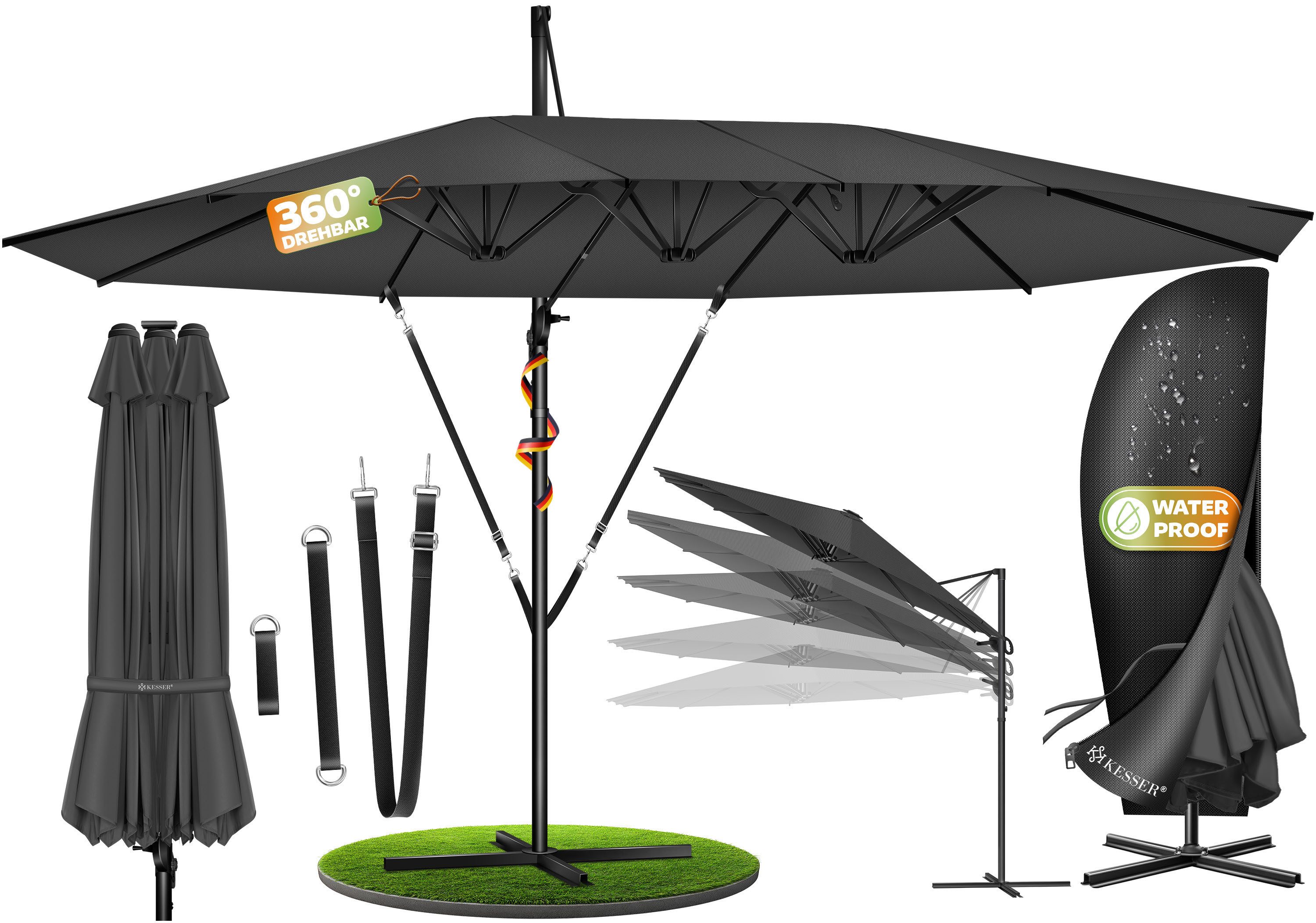 KESSER Sonnenschirm, Sonnenschirm Doppelsonnenschirm 4,6m x 2,7m Ampelschirm
