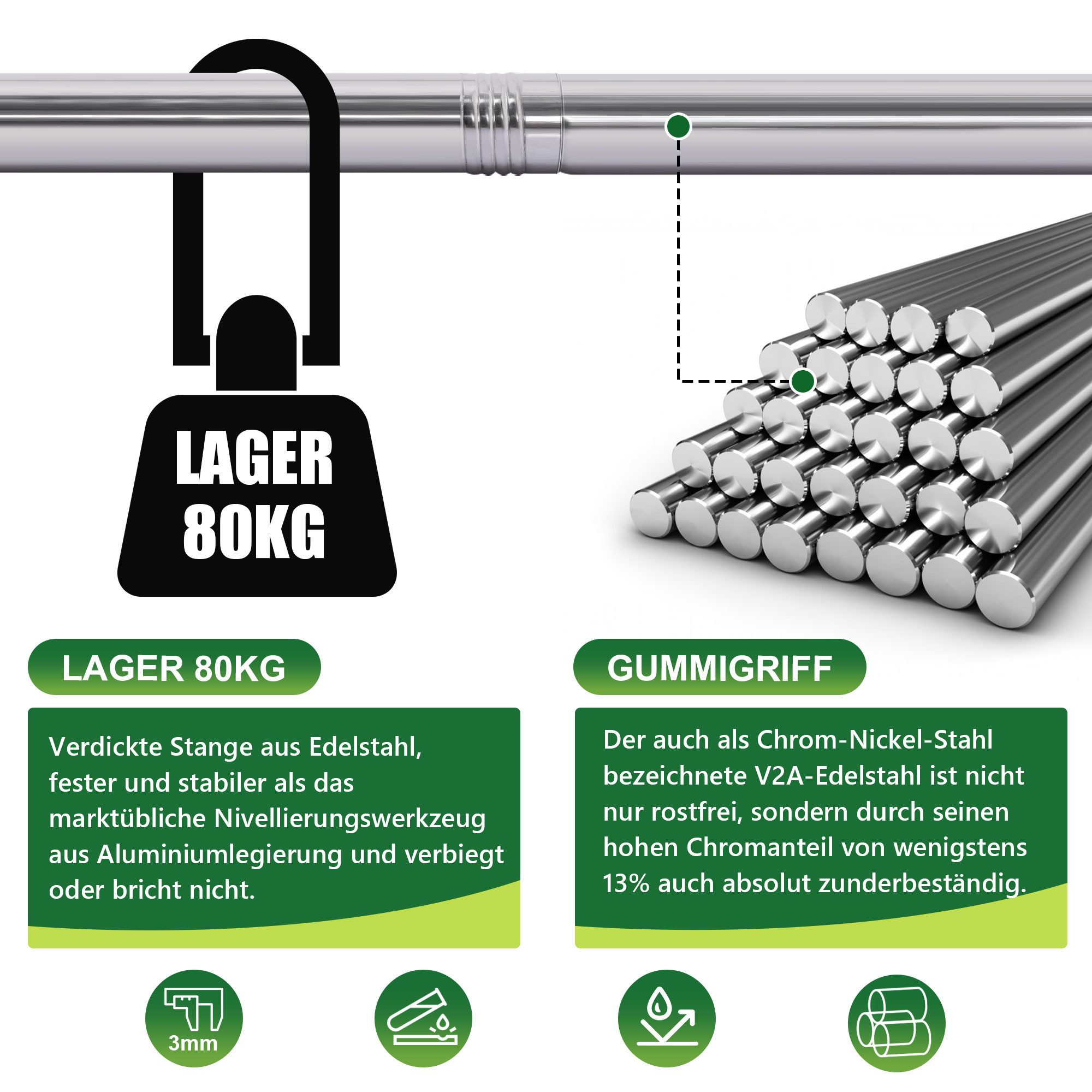 XERSEK Rasenlüfter Rakel Rasen 85*35cm, V2A-Edelstahl Rasen Nivellierrechen mit 2M Griff, (Rasen XXL Rakel zum Sanden Abziehen Levelingrake), Flächenebner Levele Lawnleveling Boden Rasenplaner