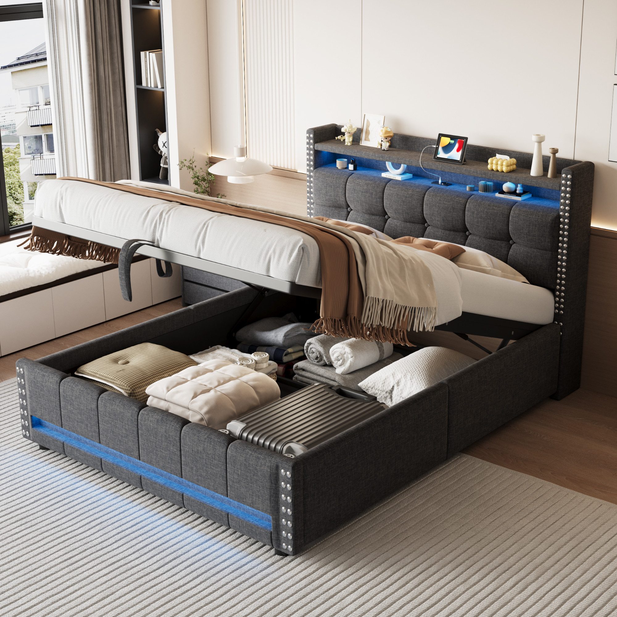 HAUSS SPOLE Polsterbett 140x200cm mit LED-Beleuchtung günstig online kaufen