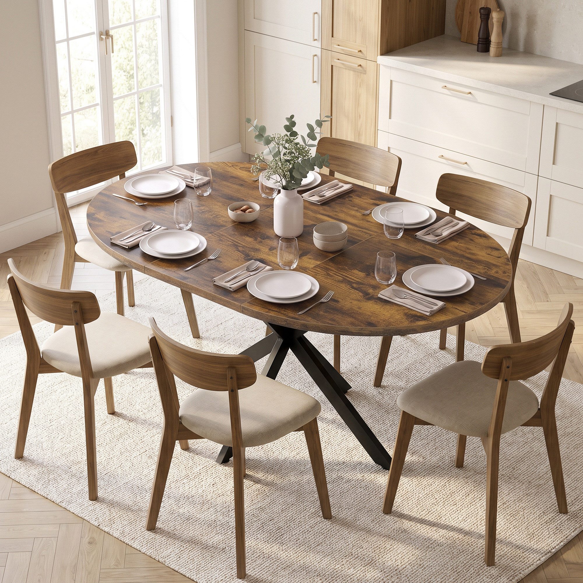 HOMCOM Esstisch Ovaler Küchentisch Esszimmertisch für 4–6 Personen mit Spinnenbein (Set, 1-St., 1 Tisch), für Küche, Esszimmer, Home-Office Rustikal-Braun
