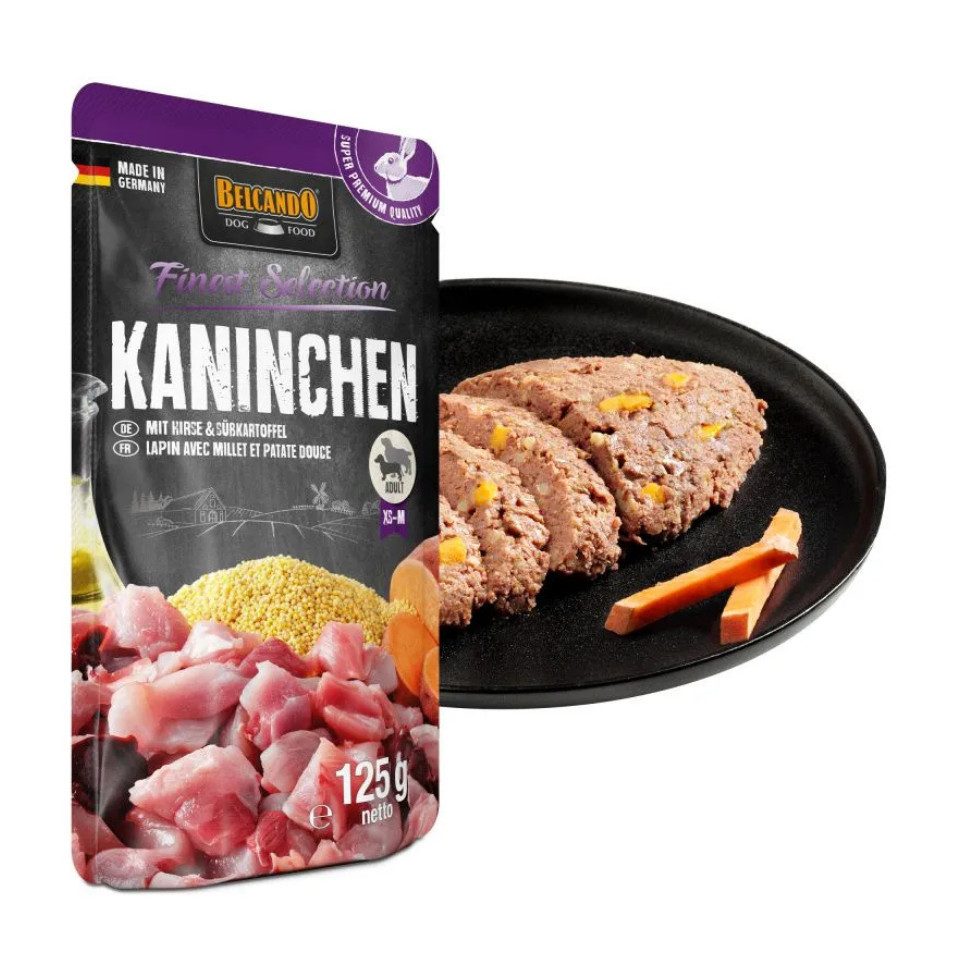 Belcando Kaninchen mit Hirse & Süßkartoffel - Nassfutter in Frischebeutel 12x125g, Nassfutter für: Hunde