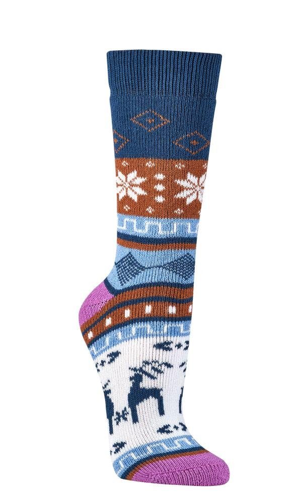 Wowerat Norwegersocken 2 Paar mit Socken Baumwolle (2 bunte Norweger Paar) Muster Hygge mit Winter 90