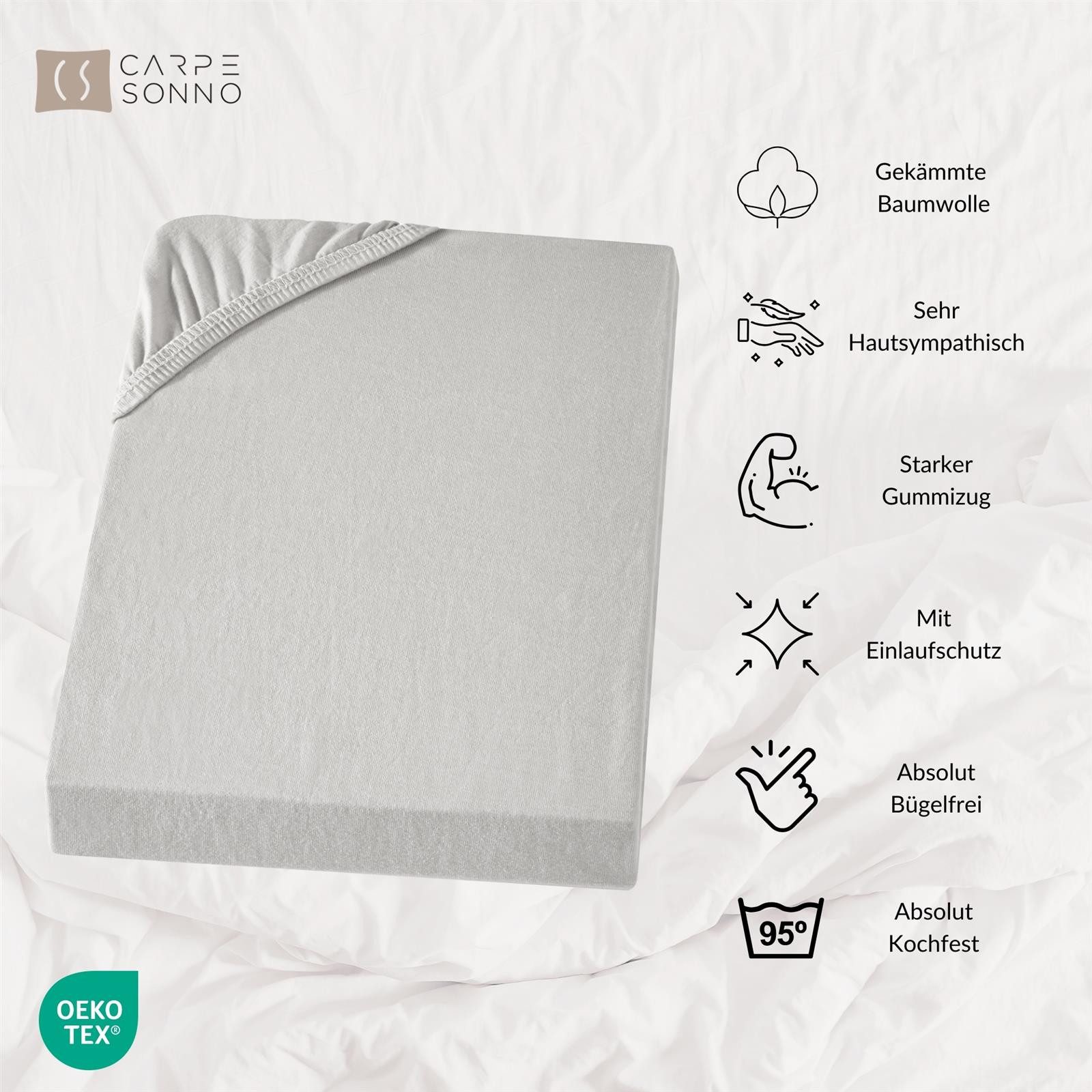 Carpe Sonno Spannbettlaken Boxspringbett Baumwolle 90x200 100x200 140x200 160x200 180x200 200x200, Jersey, Gummizug: rundum, (1 Stück), Mako Jersey Matratzenbez – Bild 4 von 5