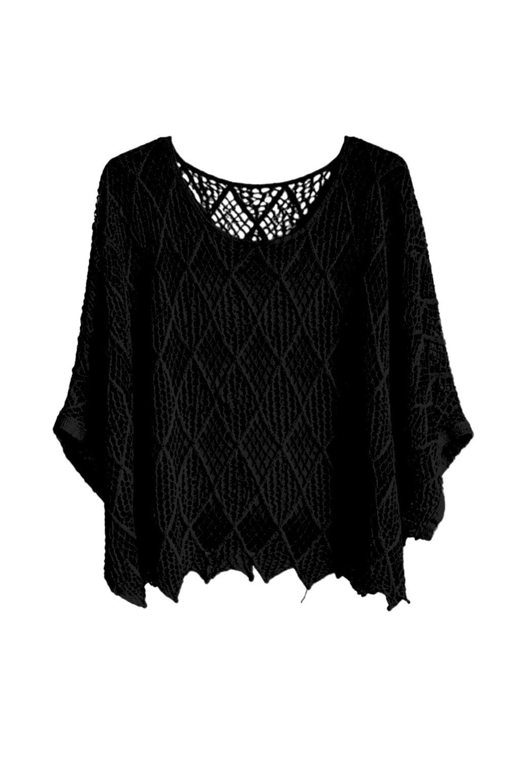 ITALY VIBES Blusenponcho - Poncho - Häkelshirt Damen - Häkelbluse - gratis Untershirt - Top ONE SIZE / passend für Größe XS - L - gratis Top