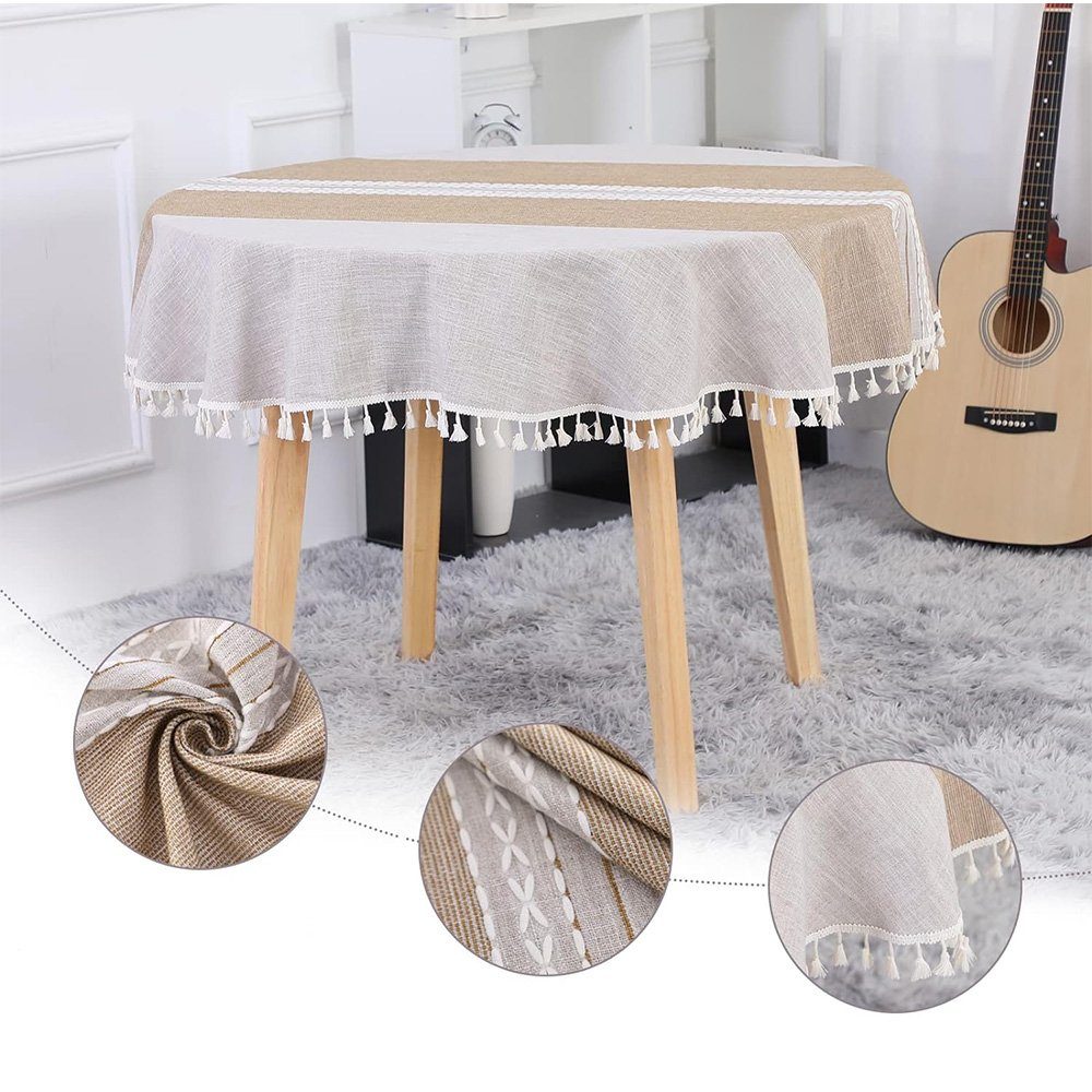FELIXLEO Tischdecke Tischdecke Rund 140 cm Abwaschbar Baumwolle Staubdicht Tischtuch