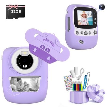 DOTMALL CD-P01B Kinderkamera (30 MP, 16x opt. Zoom, WLAN (Wi-Fi) Kinderkamera (inkl. 6 farbigen Pinselstiften + 2 Rollen Druckpapier + Aufkleber, Videoaufnahmen mit Ton in Full HD, 30 MP, 16x opt. Zoom, WLAN (Wi-Fi), Zusätzliche 32 GB SD-Speicherkarte)
