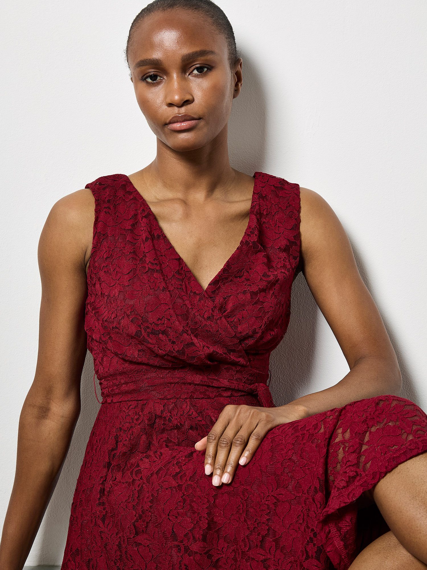 Apricot Midikleid Skaterkleid (mit Bindband) aus Spitze