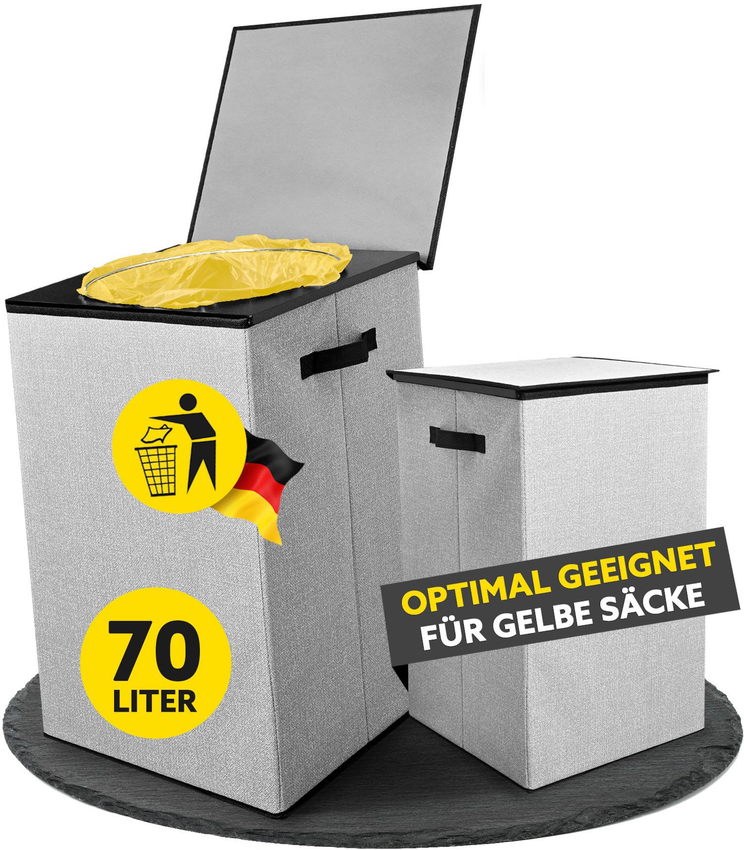 HANDFILL Flaschensammler Müllsackständer 70L mit Deckel Stoffumrandung Wäschekorb (Einzel Müllsackständer Set mit Deckel und Stoffumrandung, Müllsackständer mit Stoffbezug Deckel und Gestell 70 Liter), Müllsackständer 70L mit Deckel und Stoffumrandung faltbar