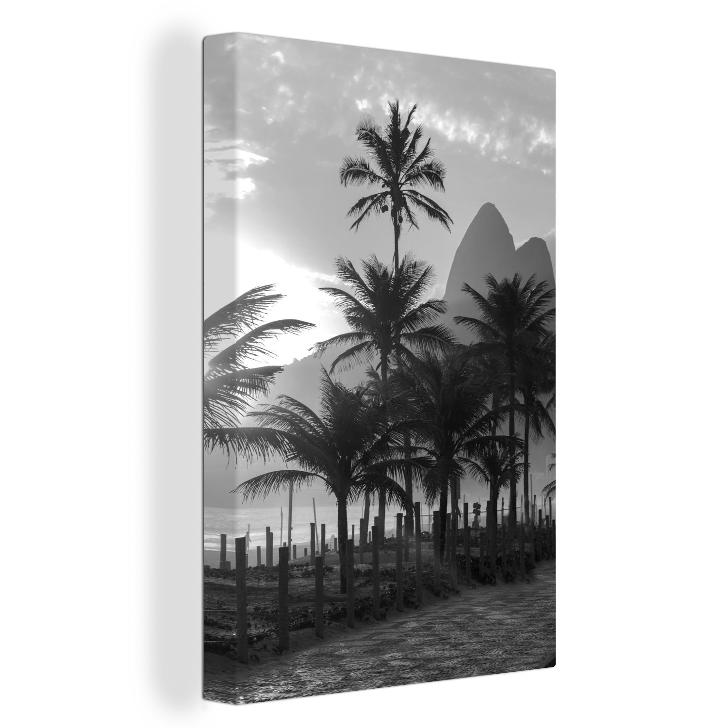 OneMillionCanvasses® Leinwandbild Palmen bei Sonnenuntergang am Strand von Ipanema in Rio De Janeiro -, (1 St), Leinwandbild fertig bespannt inkl. Zackenaufhänger, Gemälde, 20x30 cm
