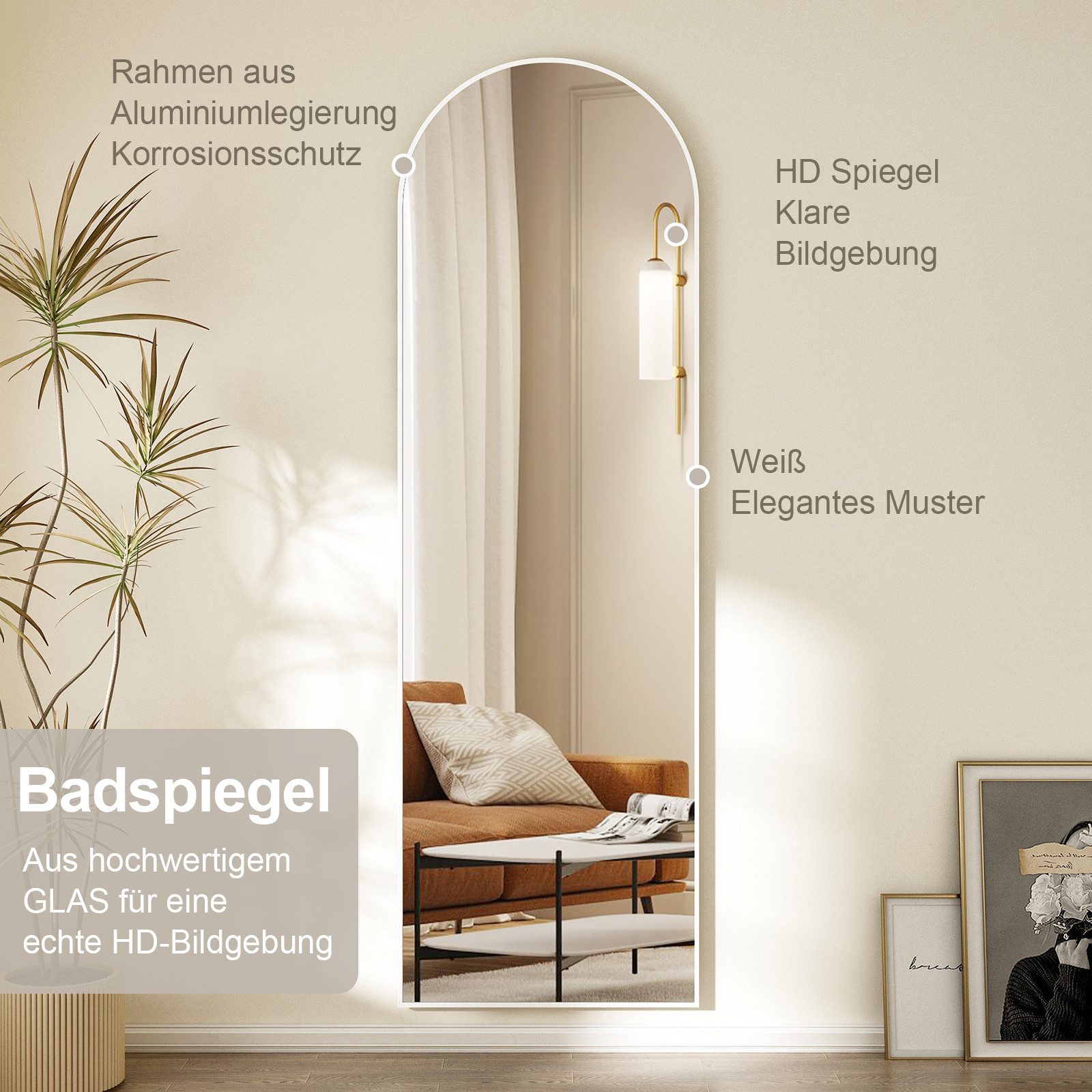 Hopibath Wandspiegel ganzkörper 180x80 160x50 150x50 140x40 (Bogenspiegel G günstig online kaufen