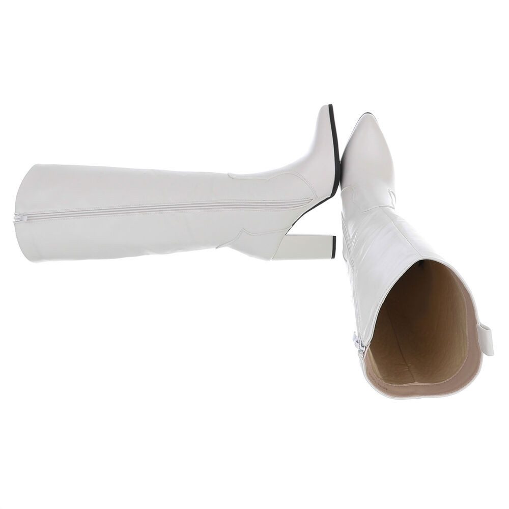 Ital-Design Damen Elegant High-Heel-Stiefel (91154708) Blockabsatz Stiefel in Weiß