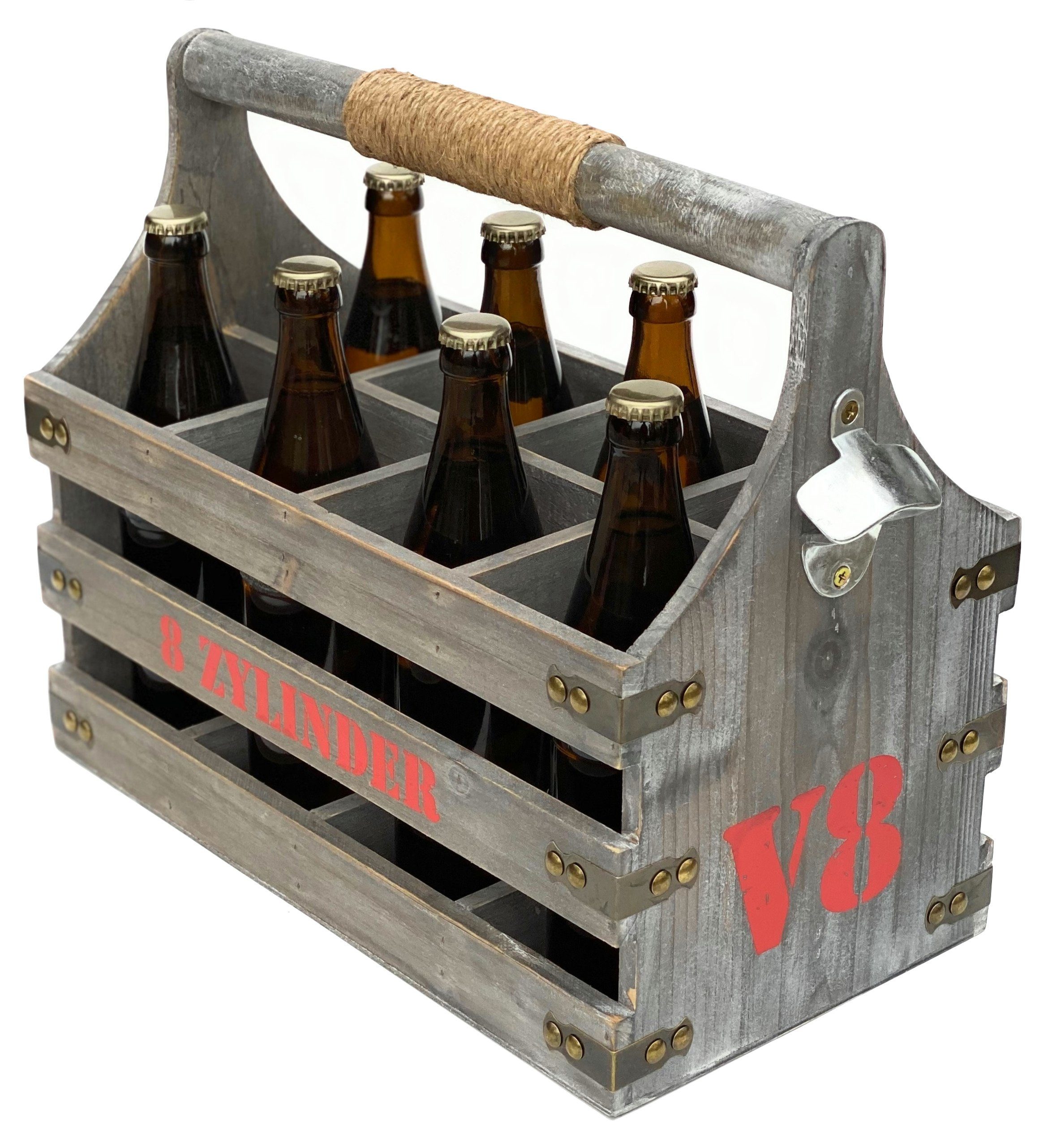 DanDiBo Flaschenhalter Flaschenträger Zylinder aus Flaschenöffner Bierträger Bier mit V8 96038 Holz 8 Flaschenkorb