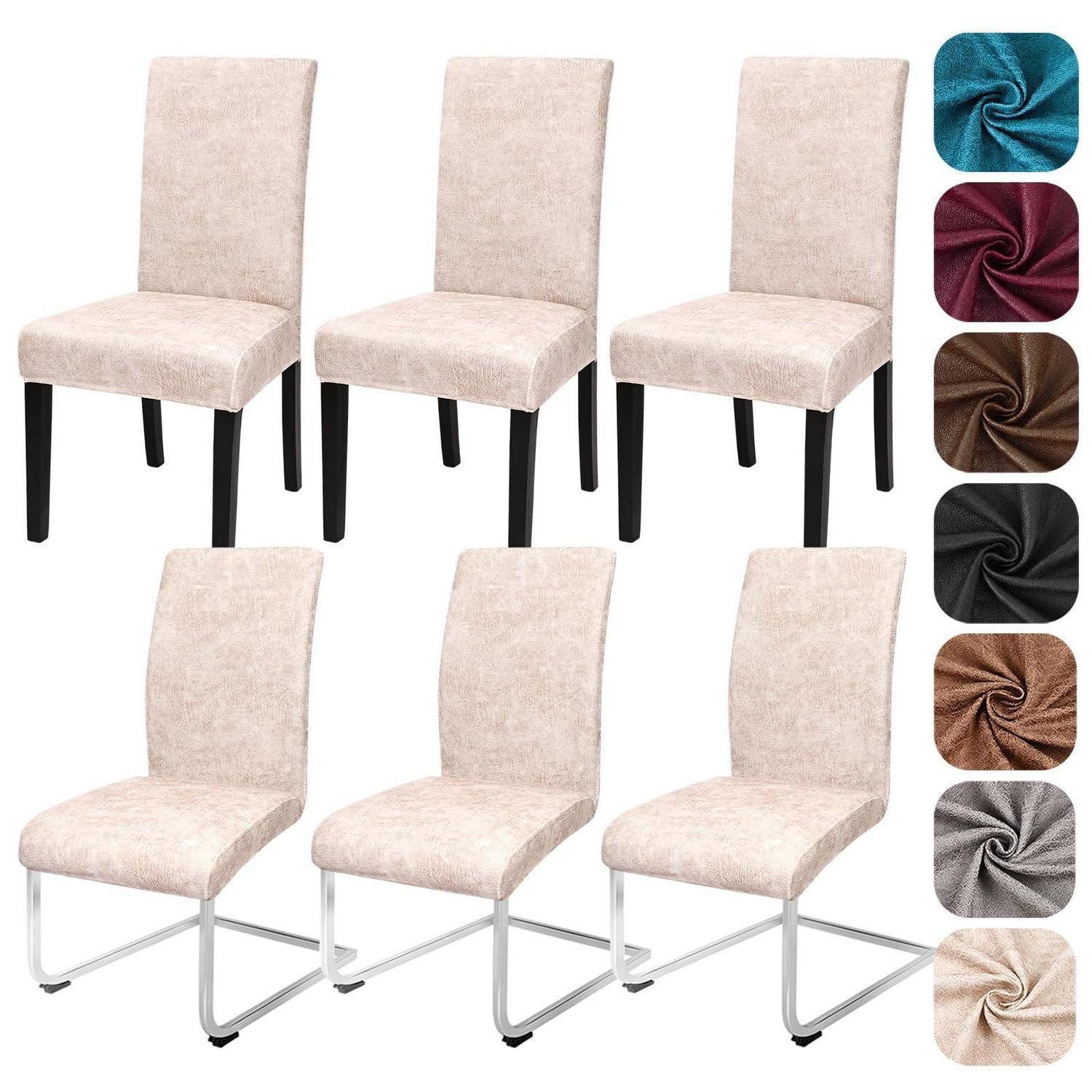 LuxusKollektion Stuhlbezug Stuhlhussen Sämischleder PU Stretch Elastisch Abnehmbar Beige 6er Set