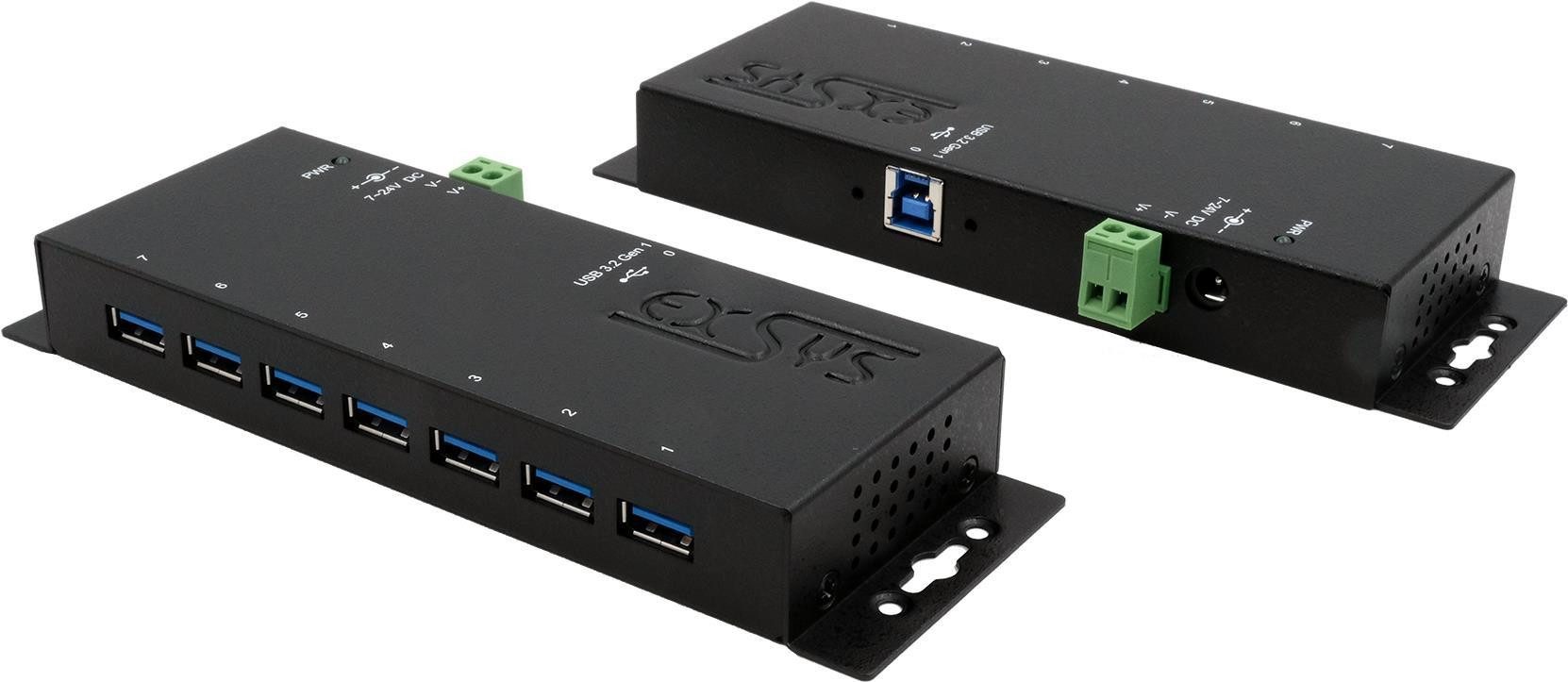 EXSYS USB-Verteiler EXSYS USB 3.2 HUB 7-Port extern inkl.Netz. inkl.Netzteil 12V/3A und...