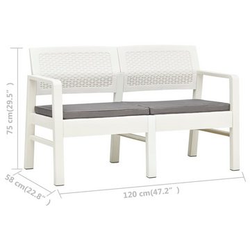 vidaXL Gartenbank 2-Sitzer-Gartenbank mit Kissen Weiß 120 cm Kunststoff (1-St)