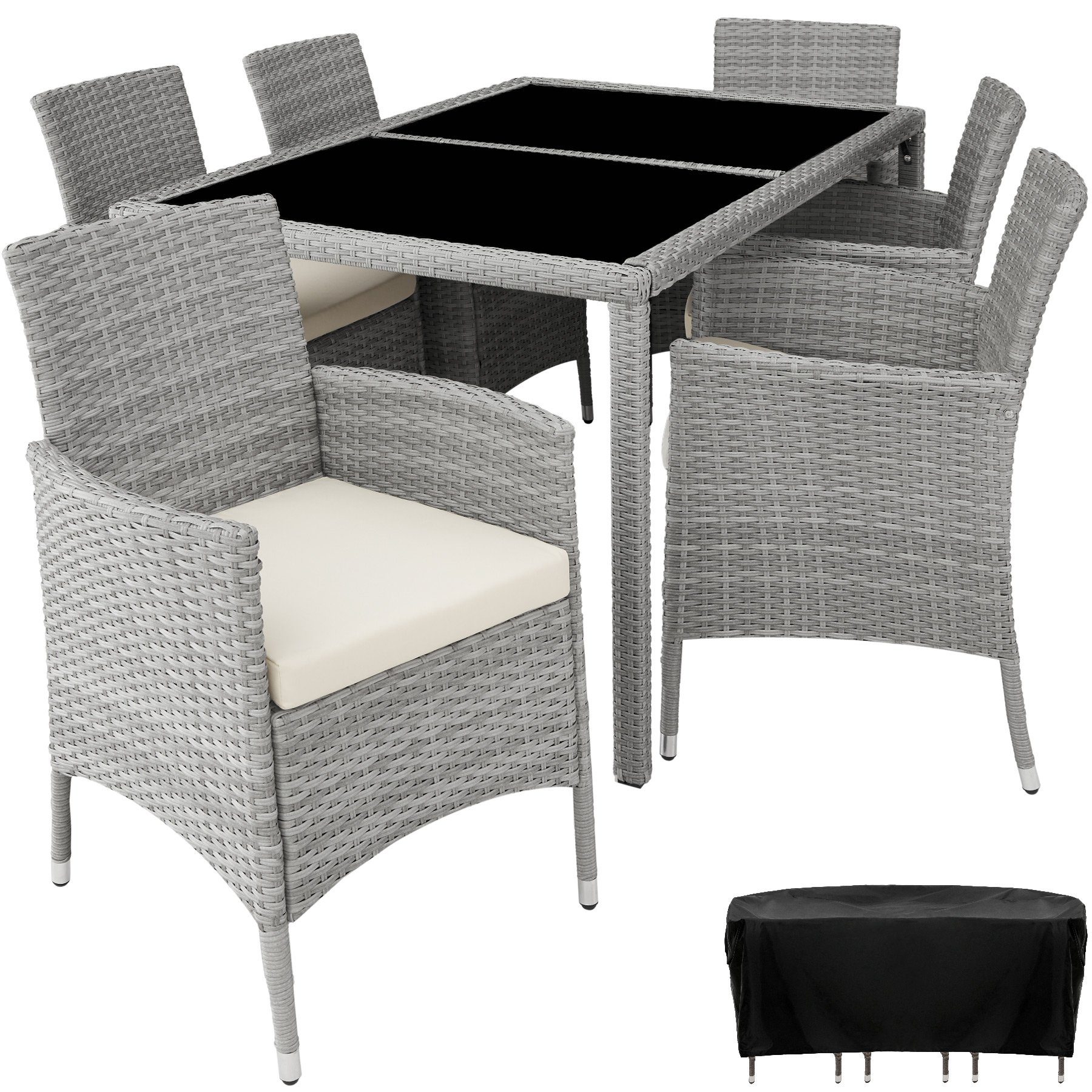 tectake Sitzgruppe »Rattan Sitzgruppe Lissabon 6+1 mit Schutzhülle«, (7