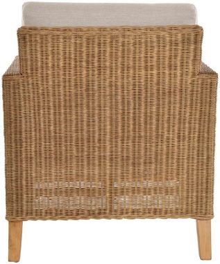 Krines Home Loungesessel 2er Set Rattansessel breit Wohnzimmer Lounge inkl. Polster Beige (2-St), Sessel aus echtem Rattan