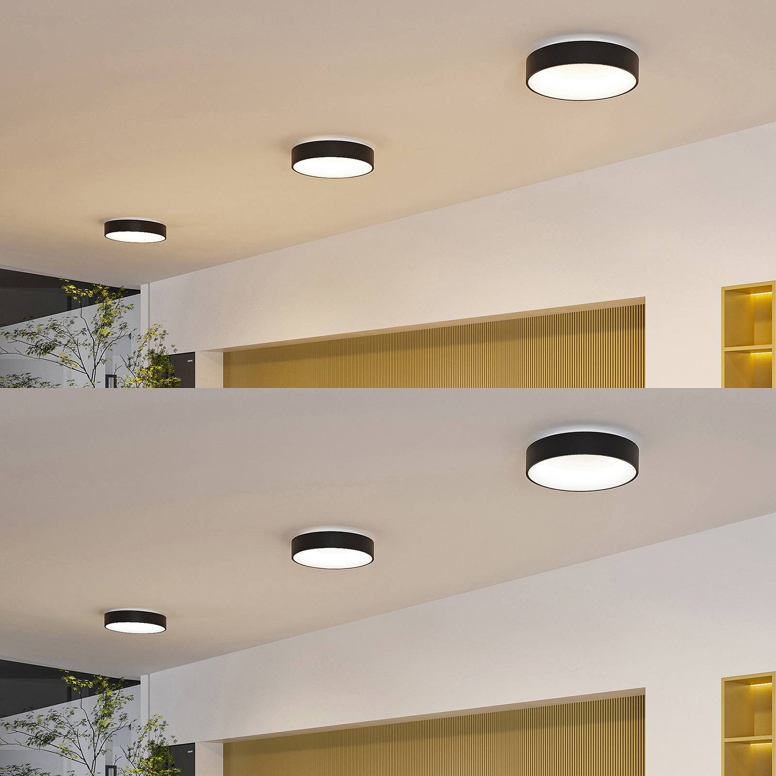Arcchio LED Deckenleuchte Aleksi, weiß, LED-Leuchtmittel inkl. dimmbar, Eisen, 1 flammig, sandSchwarz, Modern, verbaut, fest Kunststoff, warmweiß