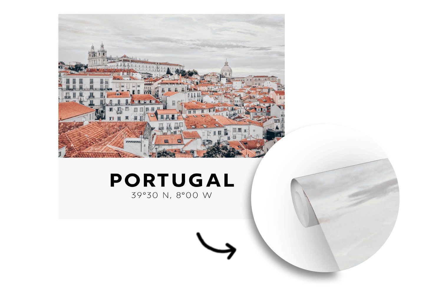 Schlafzimmer, Portugal Matt, Wohnzimmer Wandtapete Häuser, MuchoWow Vinyl - Lissabon Tapete Fototapete für bedruckt, oder (5 St), -