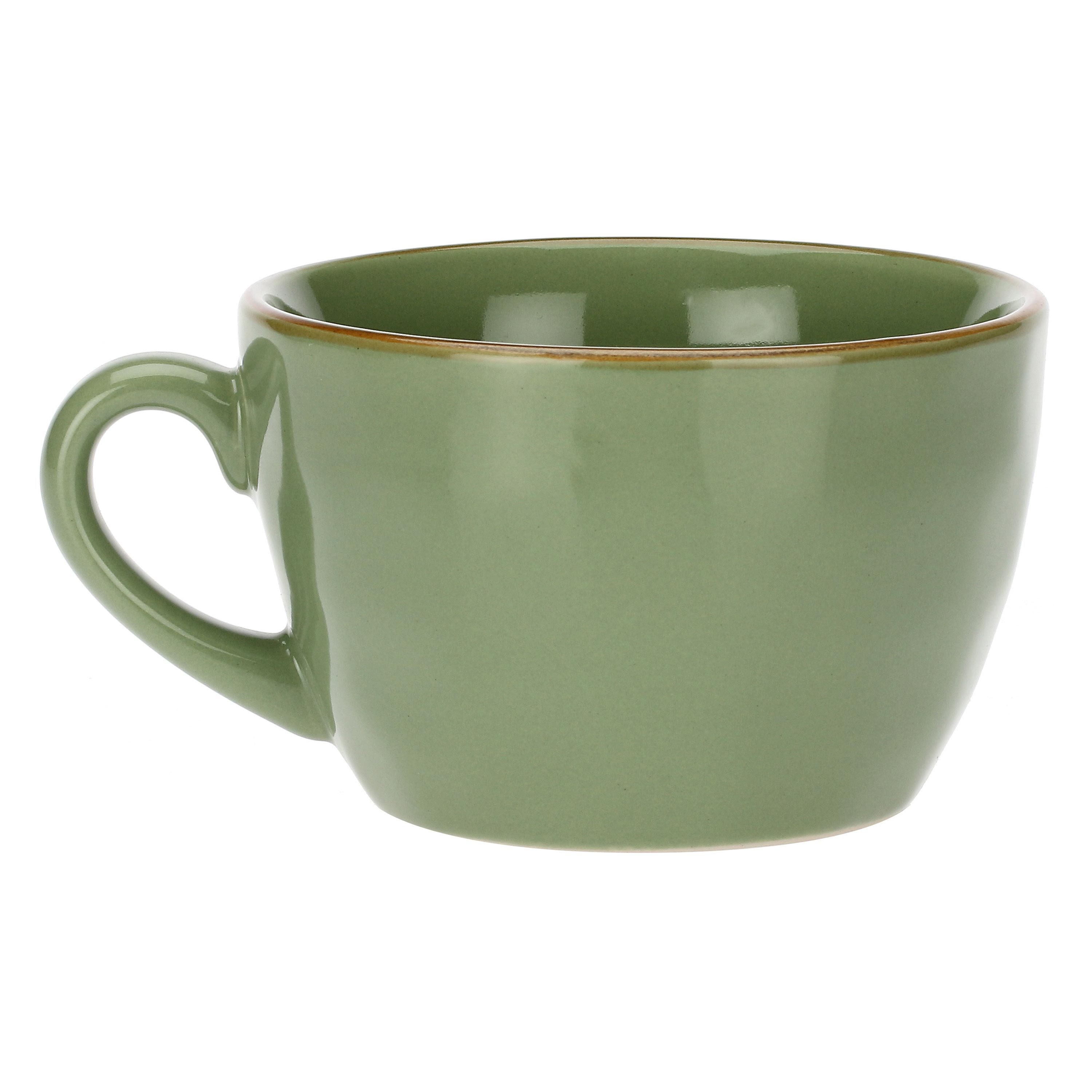 Rose & Tulpani Tasse Frühstückstasse Tasse Teetasse 420 ml Concerto Olivgrün, 1-tlg., Steingut, Handgefertigt, Mikrowellenfest, Backofengeeignet
