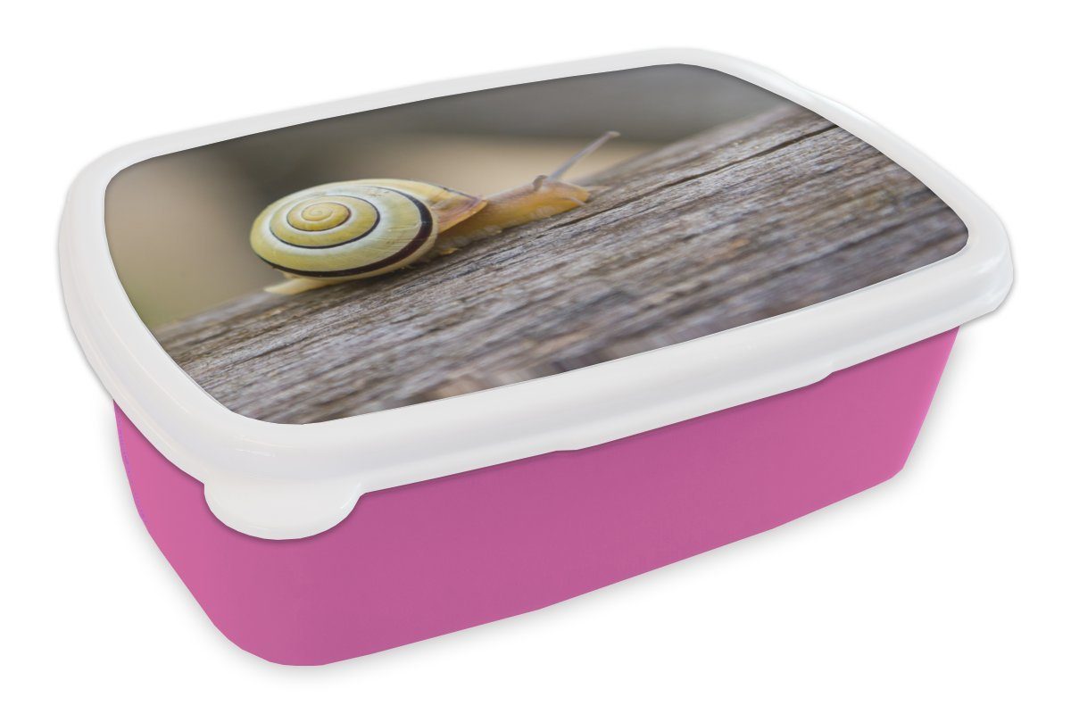 Snackbox, MuchoWow Kinder, Lunchbox für Brotbox Schnecke Brotdose Kunststoff rosa - Baum (2-tlg), Kunststoff, Erwachsene, Holz, - Mädchen,