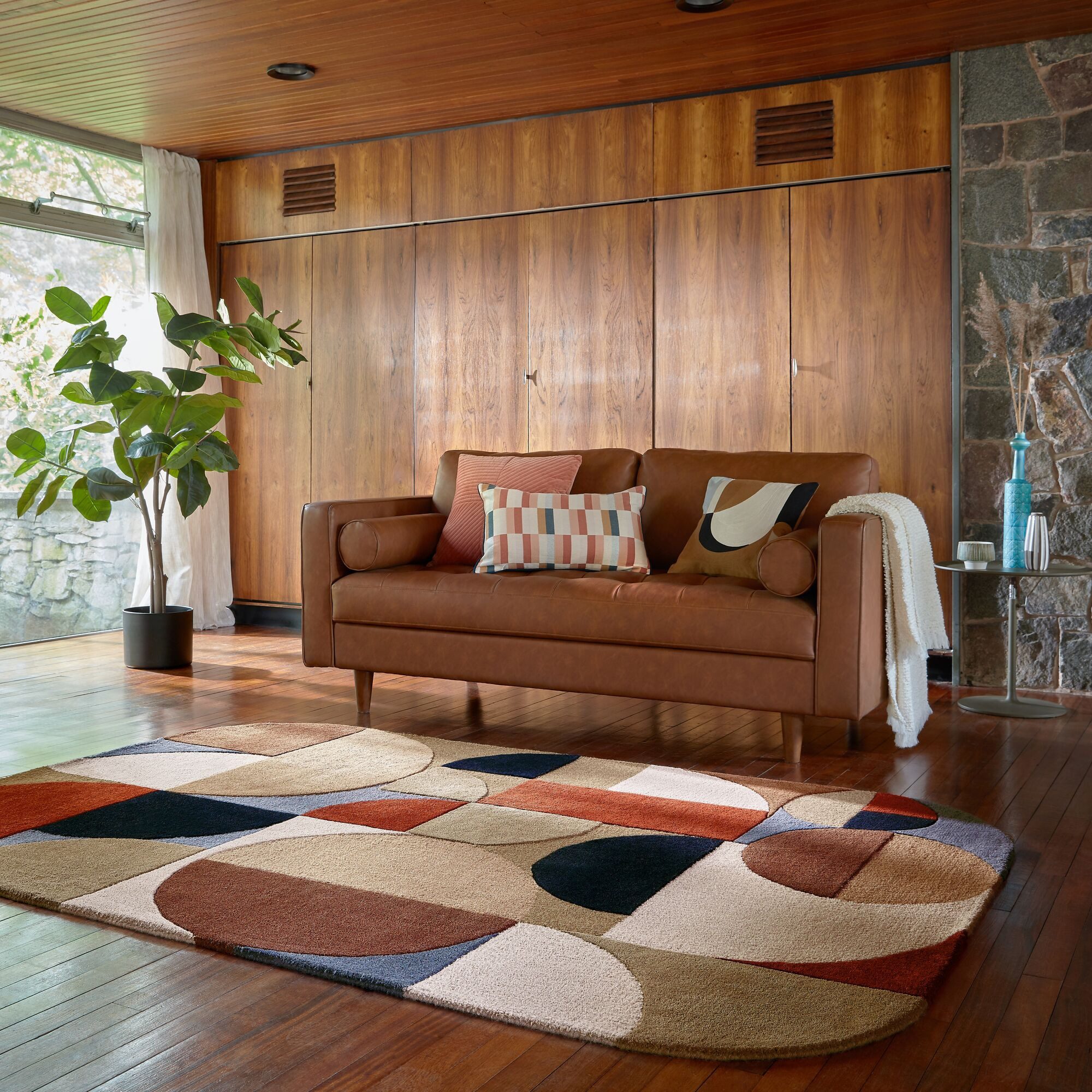 KADIMA DESIGN Wollteppich Arch Muster, Geometrisch Wohnzimmer Wollteppich Modern Oval 120x170, Oval, Höhe: 12 mm, Multicolor-Terrakotta, 100% Wolle, Handgetuftet, Flordichte 3 500 g/m²