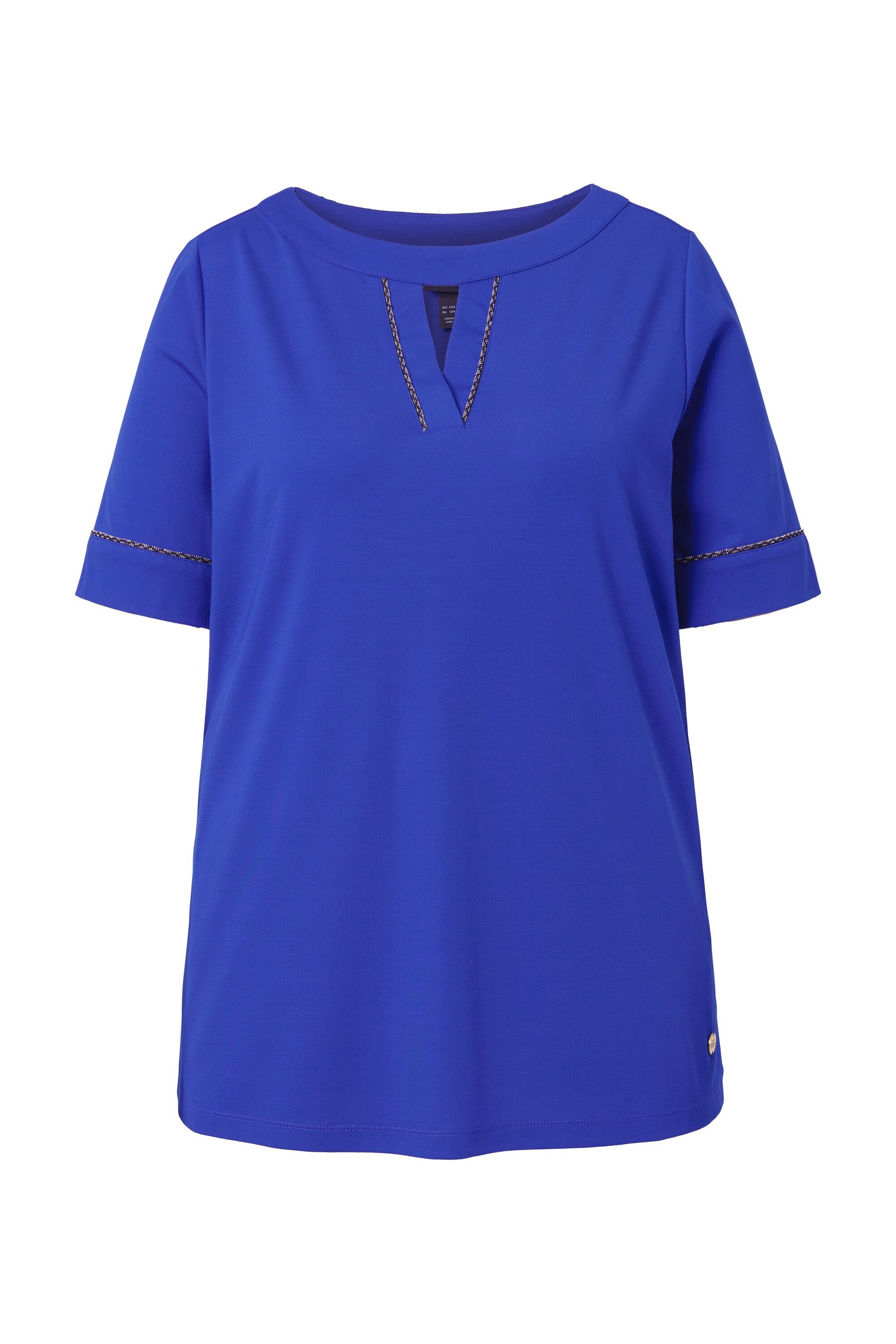 T-Shirt Punto-Shirt A-Linie Zierband U-Boot-Ausschnitt