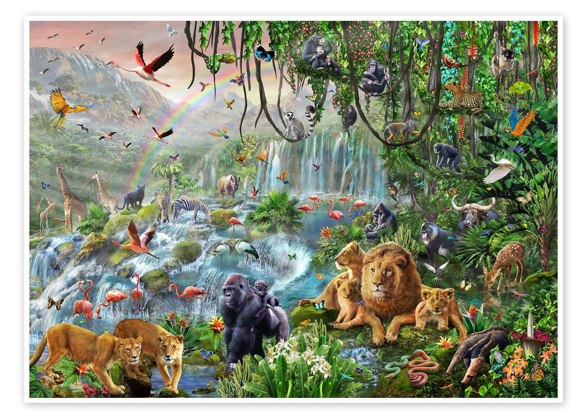 Posterlounge Poster Adrian Chesterman, Wasserfall im Dschungel, Kinderzimmer Digitale Kunst
