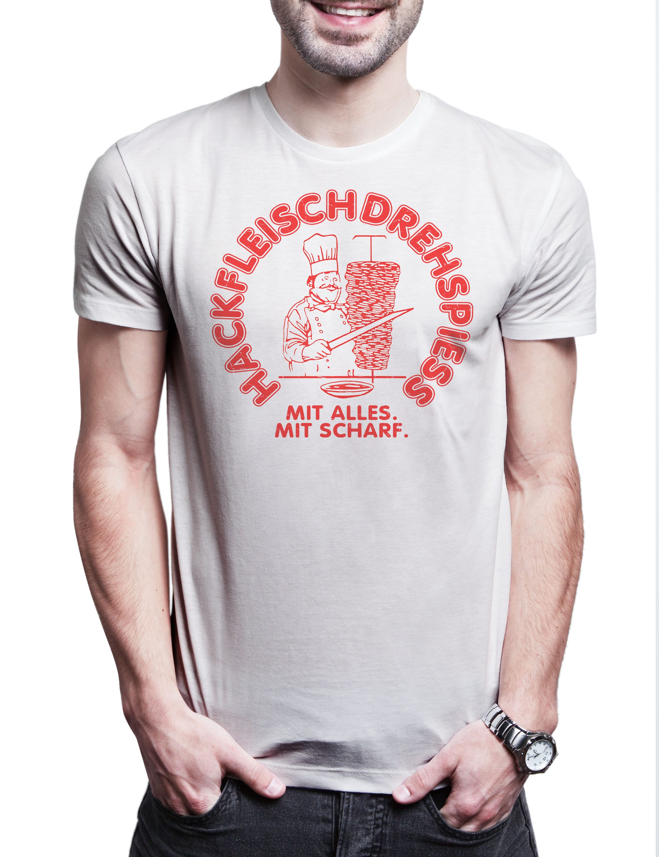 Print-Shirt Hackfleischdrehspiess Herren T-Shirt Fassenacht Kebab Dönerladen