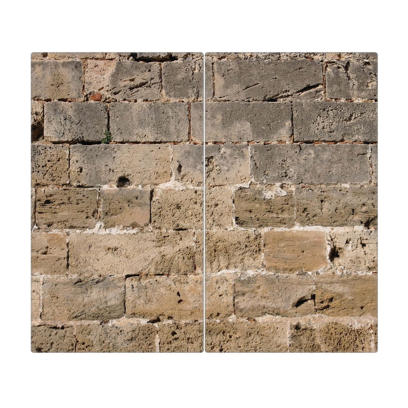 banjado Herd-Abdeckplatte zweiteilig aus Glas mit Motiv Steinwand Antik, (gehärtet, 2 tlg., inkl. selbstklebende Gummifüßchen)